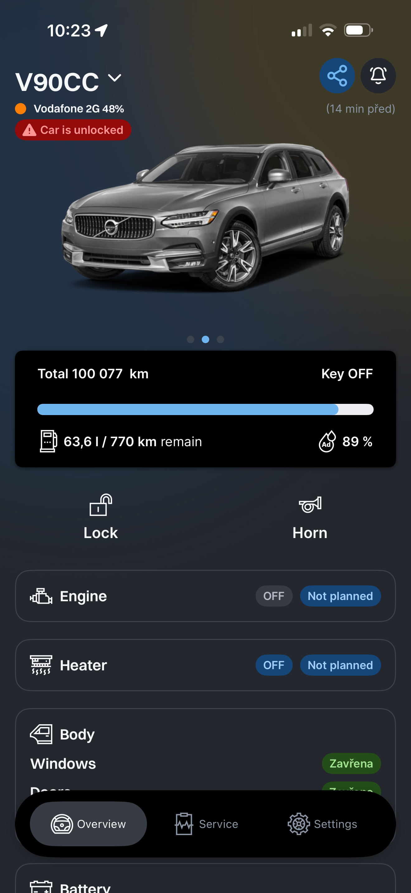 VDD app screenshot 1: Car overview