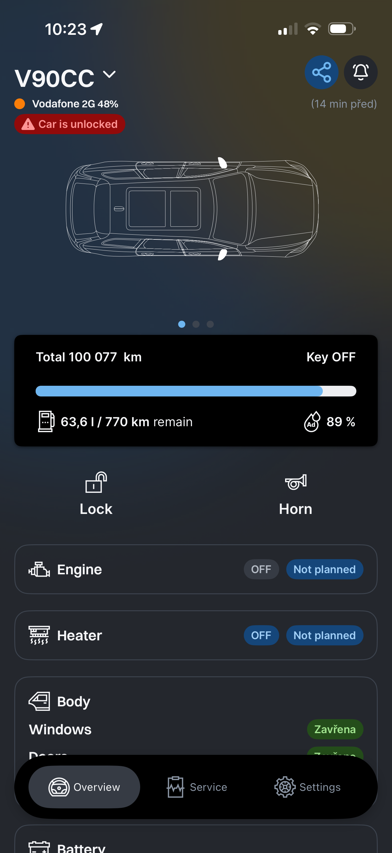 VDD app screenshot 3: Status screen