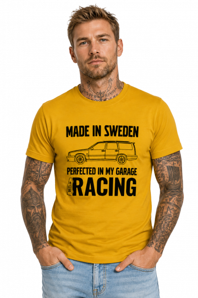 Pánské tričko „Made in Sweden - Perfected in my Garage“ - Žlutá