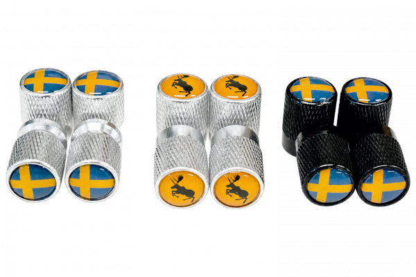 Aluminum valve caps with the Swedish flag
