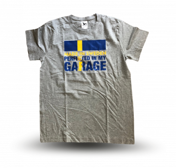 Made in Sweden perfected in my garage - T-shirt šedé